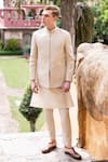 Buy_AMIT ARORA_Beige Matte Knit Embroidery Leather Dori Bandhgala Set _at_Aza_Fashions