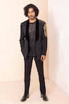 Buy_AMIT ARORA_Black Dobby Knit Embroidery Metal Sleeves Blazer Pant Set _Online_at_Aza_Fashions