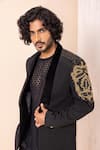 Buy_AMIT ARORA_Black Dobby Knit Embroidery Metal Sleeves Blazer Pant Set 