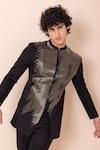 Buy_AMIT ARORA_Black Twill Knit Embroidery Cutdana Greko Jodhpuri Bandhgala With Pant _Online_at_Aza_Fashions