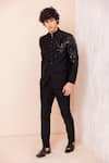 Buy_AMIT ARORA_Black Dobby Knit Embroidery Dragon Embellished Jodhpuri Bandhgala With Pant _at_Aza_Fashions