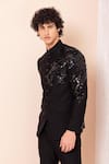 Buy_AMIT ARORA_Black Dobby Knit Embroidery Dragon Embellished Jodhpuri Bandhgala With Pant _Online_at_Aza_Fashions