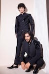 AMIT ARORA_Black Dobby Knit Embroidery Dragon Embellished Jodhpuri Bandhgala With Pant _at_Aza_Fashions