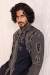 AMIT ARORA_Blue Lycra Knit Embroidery Metal Crest Jodhpuri Bandhgala With Pant _at_Aza_Fashions