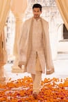 Buy_AMIT ARORA_Cream Raw Silk Embroidery Gullista Sherwani Set _at_Aza_Fashions