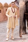 Buy_AMIT ARORA_Yellow Raw Silk Embroidery Gulbahar Sherwani Set _at_Aza_Fashions