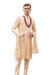 Buy_AMIT ARORA_Yellow Raw Silk Embroidery Gulbahar Sherwani Set _Online_at_Aza_Fashions