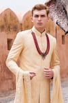 Shop_AMIT ARORA_Yellow Raw Silk Embroidery Gulbahar Sherwani Set _Online_at_Aza_Fashions