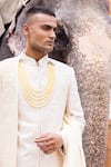 Buy_AMIT ARORA_Gold Raw Silk Embroidery Hexagon Phool Sherwani Set _Online_at_Aza_Fashions