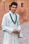 Buy_AMIT ARORA_Blue Raw Silk Embroidery Mor Bagh Sherwani Set 