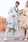 AMIT ARORA_Blue Raw Silk Embroidery Mor Bagh Sherwani Set _Online