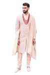 Shop_AMIT ARORA_Pink Raw Silk Embroidery Mughal Garden Sherwani Set _Online_at_Aza_Fashions