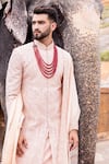 Buy_AMIT ARORA_Pink Raw Silk Embroidery Mughal Garden Sherwani Set 