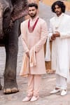 Shop_AMIT ARORA_Pink Raw Silk Embroidery Mughal Garden Sherwani Set 