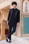 Buy_AMIT ARORA_Black Knit Embroidery Leather Dori Helix Bundi Kurta Set _at_Aza_Fashions