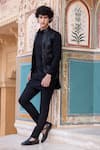 Buy_AMIT ARORA_Black Knit Embroidery Leather Dori Helix Bundi Kurta Set _Online_at_Aza_Fashions