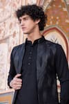 Shop_AMIT ARORA_Black Knit Embroidery Leather Dori Helix Bundi Kurta Set _Online_at_Aza_Fashions