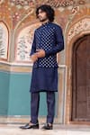 Shop_AMIT ARORA_Blue Matka Silk Embroidery Sheesh Mahal Bundi Kurta Set _at_Aza_Fashions