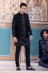 Buy_AMIT ARORA_Black Velvet Embroidery French Knot Geometric Bundi Kurta Set _at_Aza_Fashions