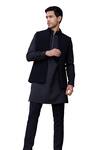 Buy_AMIT ARORA_Black Velvet Embroidery French Knot Geometric Bundi Kurta Set _Online_at_Aza_Fashions