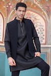 AMIT ARORA_Black Velvet Embroidery French Knot Geometric Bundi Kurta Set _at_Aza_Fashions