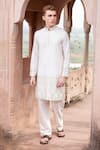 Buy_AMIT ARORA_Ivory Moonga Silk Embellished Metal Geometric Pattern Kurta With Aligadi Pant _at_Aza_Fashions