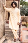 Buy_AMIT ARORA_Peach Moonga Silk Embellished Metal Circular Work Kurta With Aligadi Pant _at_Aza_Fashions