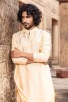 AMIT ARORA_Peach Moonga Silk Embellished Metal Circular Work Kurta With Aligadi Pant _Online_at_Aza_Fashions