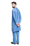 Shop_AMIT ARORA_Blue Moonga Silk Embellished Metal Floral Work Kurta With Aligadi Pant _Online_at_Aza_Fashions