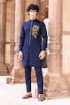 Buy_AMIT ARORA_Blue Lycra Knit Hand Embroidered Beads Dragon Kurta _at_Aza_Fashions