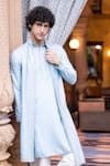 AMIT ARORA_Sky Blue Moonga Silk Embellished Metal Work Kurta Aligadi Pant Set _Online_at_Aza_Fashions