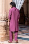 Shop_AMIT ARORA_Wine Moonga Silk Embellished Rectangular Pattern Work Kurta With Aligadi Pant _at_Aza_Fashions