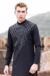 Buy_AMIT ARORA_Black Poly Knit Tape Web Pattern Work Kurta With Aligadi Pant _Online_at_Aza_Fashions