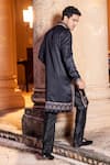 Shop_AMIT ARORA_Black Kurta Jaam Satin Print Floral With Aligadi Pant _at_Aza_Fashions