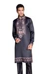 Buy_AMIT ARORA_Black Kurta Jaam Satin Print Floral With Aligadi Pant _Online_at_Aza_Fashions