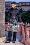 Buy_AMIT ARORA_Black Kurta Jaam Satin Print Nature With Aligadi Pant _at_Aza_Fashions