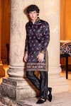 AMIT ARORA_Black Kurta Jaam Satin Print Elephant With Aligadi Pant _Online_at_Aza_Fashions