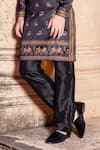 Buy_AMIT ARORA_Black Kurta Jaam Satin Print Elephant With Aligadi Pant _Online_at_Aza_Fashions