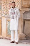 Buy_AMIT ARORA_Cream Kurta Jaam Satin Print Abstract Geometric With Aligadi Pant _at_Aza_Fashions