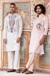 AMIT ARORA_Cream Kurta Jaam Satin Print Abstract Geometric With Aligadi Pant _Online_at_Aza_Fashions