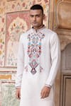 Shop_AMIT ARORA_Cream Kurta Jaam Satin Print Abstract Geometric With Aligadi Pant _Online_at_Aza_Fashions