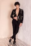 Buy_AMIT ARORA_Black Poly Knit Hand Embroidered Metal Abstract Work Coat With Pant _at_Aza_Fashions