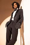 Buy_AMIT ARORA_Black Poly Knit Hand Embroidered Geometric Pattern Tuxedo Jacket With Pant _at_Aza_Fashions