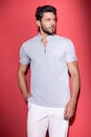 AMIT ARORA_Blue Poly-knit Textured Threadwork Knitted T-shirt _Online_at_Aza_Fashions