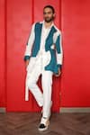 Buy_Ankur J_White Jason Textured Woven Colorblock Overlay Shacket Set _at_Aza_Fashions