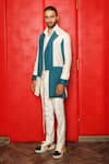 Ankur J_White Jason Textured Woven Colorblock Overlay Shacket Set _Online_at_Aza_Fashions