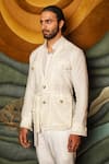 Shop_Ankur J_White Jason Textured Shacket Trouser Set _Online_at_Aza_Fashions