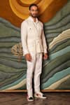 Ankur J_White Jason Textured Shacket Trouser Set _at_Aza_Fashions