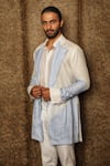 Shop_Ankur J_White Linen Textured Colorblock Shacket And Trouser Set _Online_at_Aza_Fashions