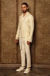 Ankur J_White Linen Woven Textured Shacket Set _Online_at_Aza_Fashions